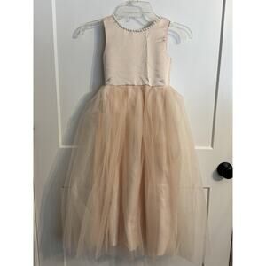 Flower Girl Dress Girls 6 White Tulle Ball Gown Pearl Bow Wedding Party